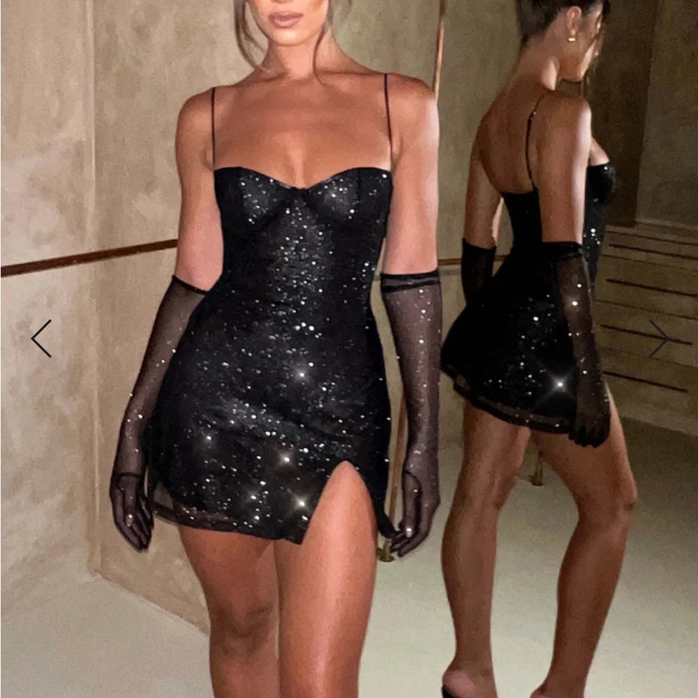 Babyboo Pixie Mini Dress & Gloves in Black Sparkle